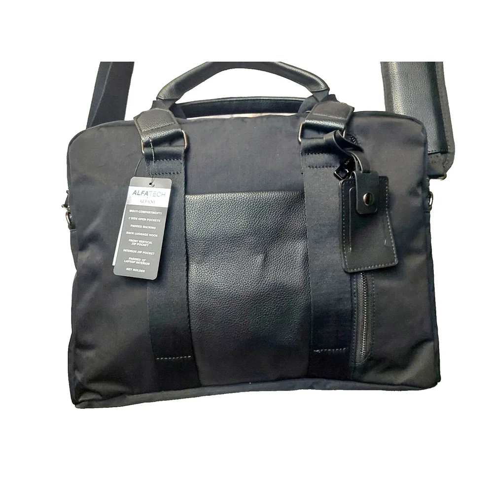 NWT Alfani Mens Nylon Briefcase Bag Black ONE SIZE